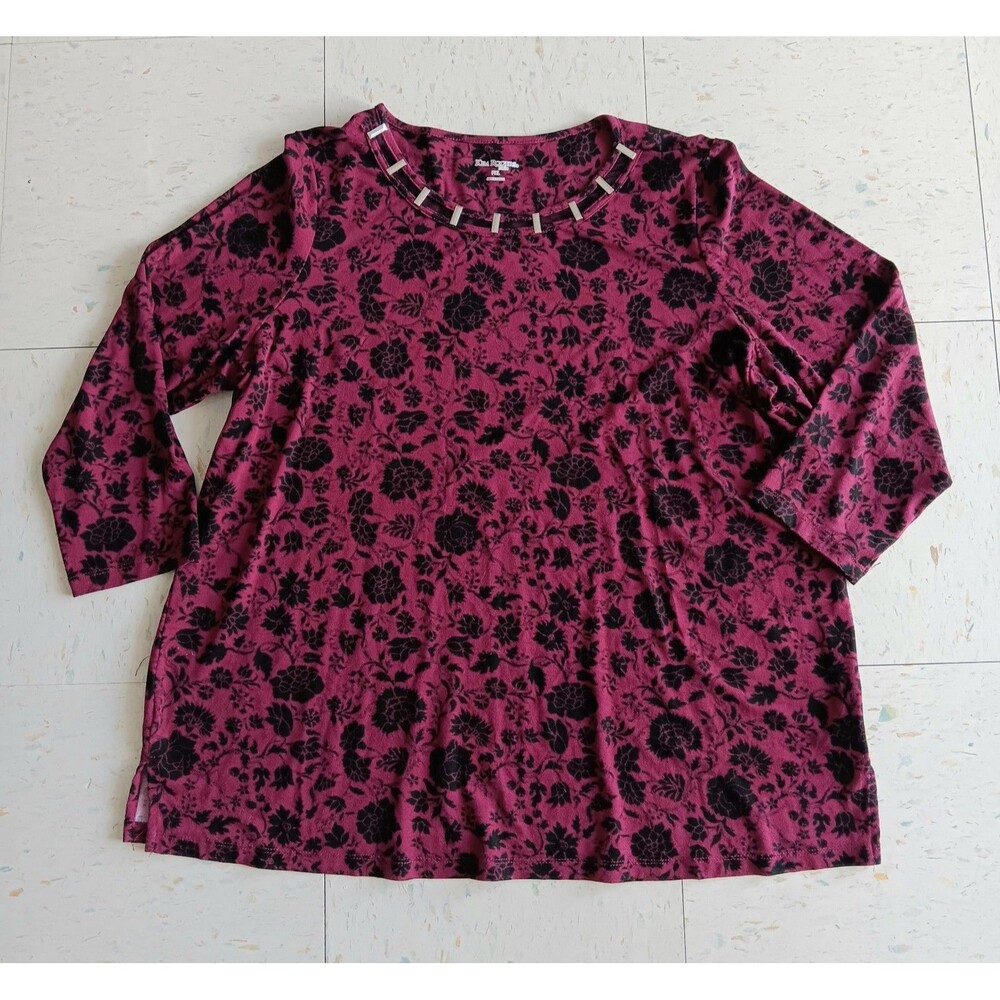 Kim Rogers Top Women's Size PXL Floral  3/4 Sleeve Perfectly Soft Shirt
